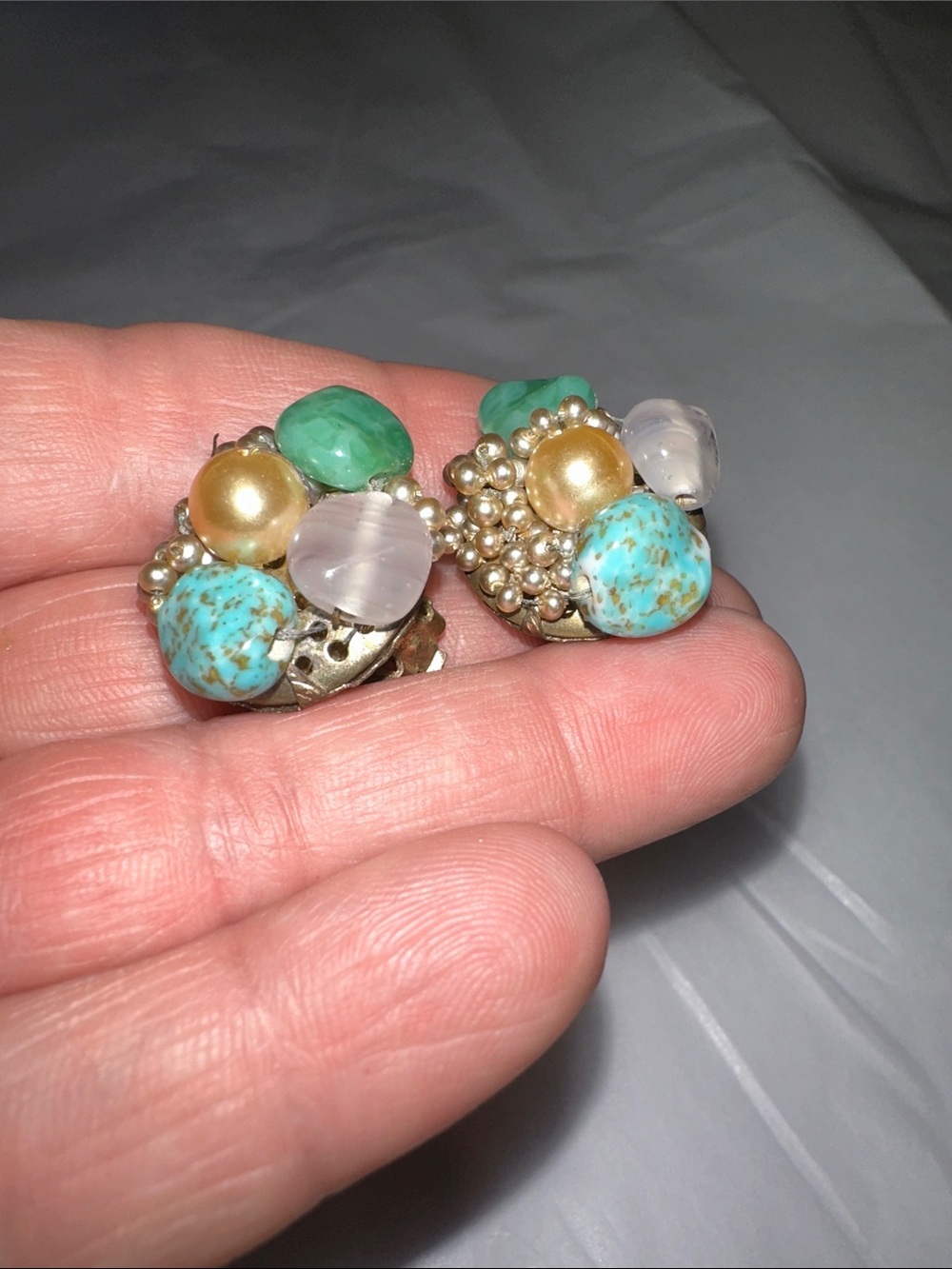 Vintage clip multi stone earrings marked Japan